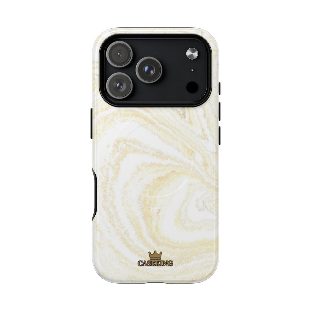 White & Gold Marble MagSafe-compatible tough case on iPhone 17 Pro, glossy finish
