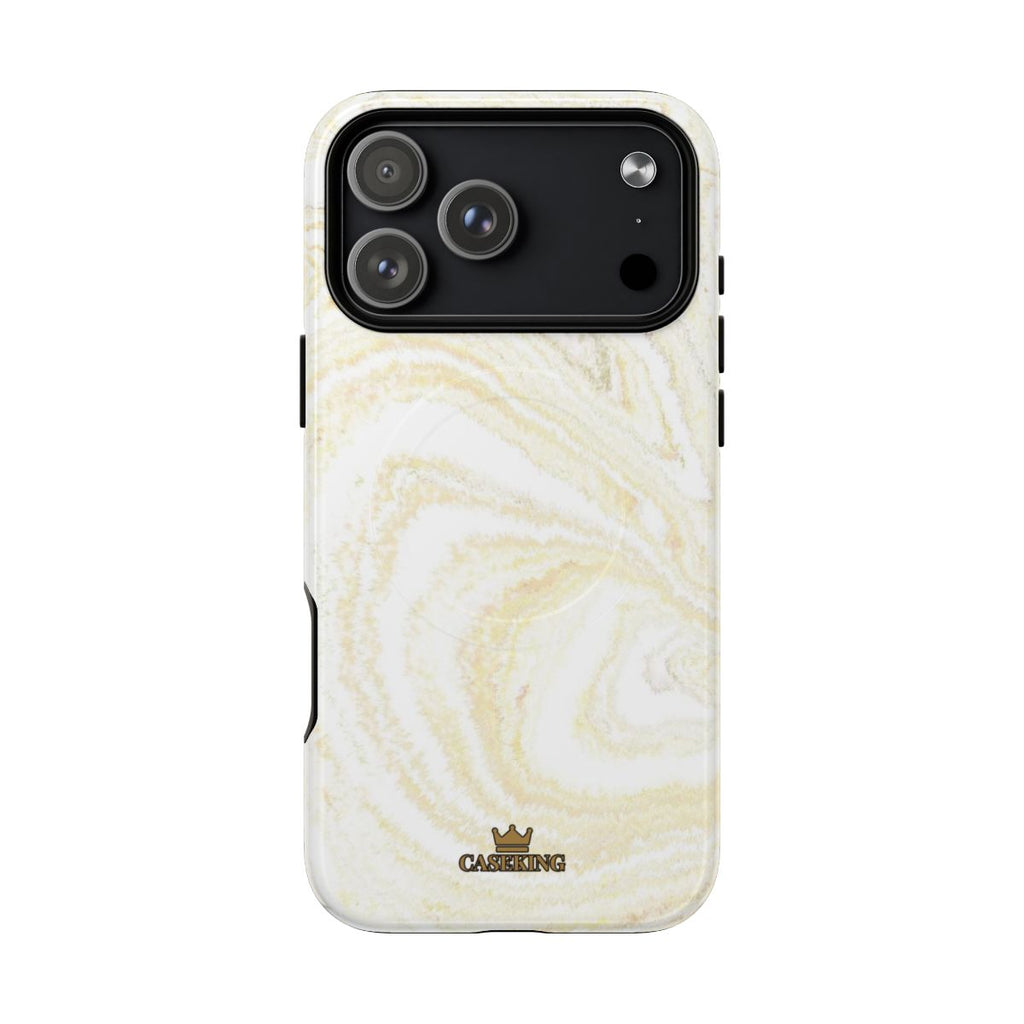 White & Gold Marble MagSafe-compatible tough case on iPhone 18 Pro Max, glossy finish