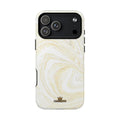 White & Gold Marble MagSafe-compatible tough case on iPhone 18 Pro Max, glossy finish