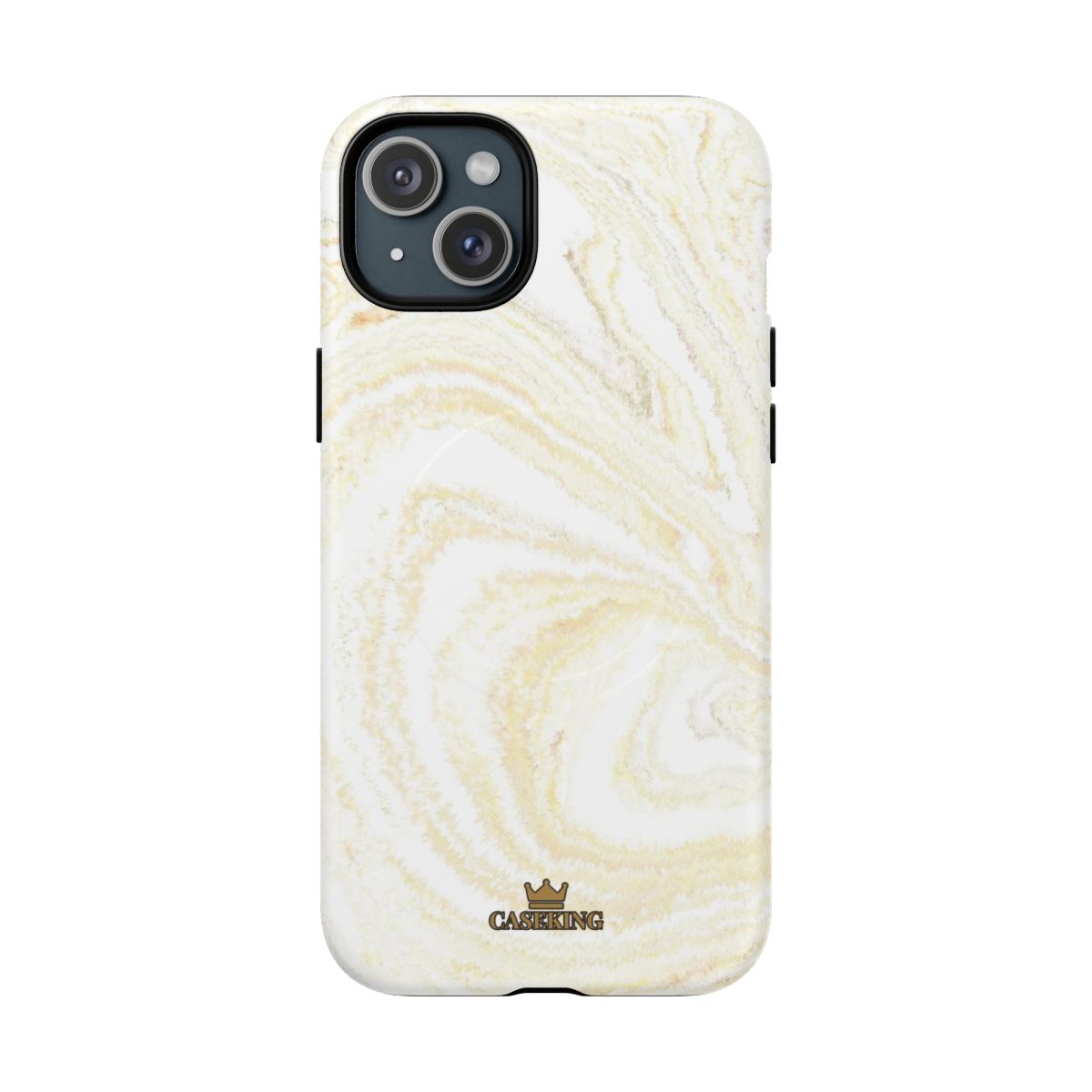 White & Gold Marble MagSafe-compatible tough case on iPhone 15 Plus, matte finish