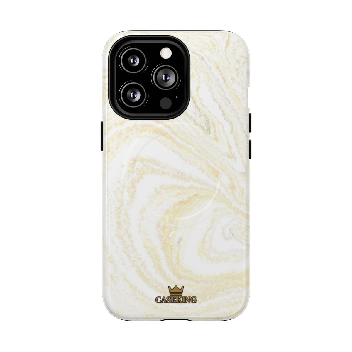 White & Gold Marble MagSafe-compatible tough case on iPhone 13 Pro, glossy finish