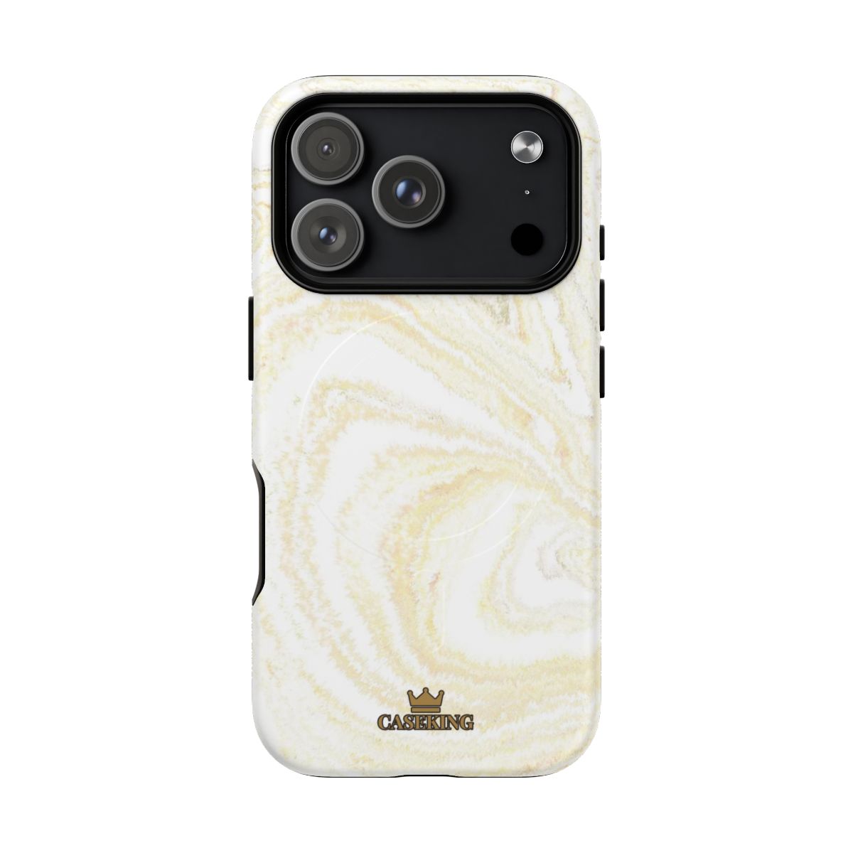 White & Gold Marble MagSafe-compatible tough case on iPhone 18 Pro, matte finish