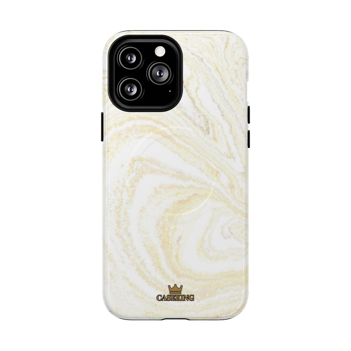 White & Gold Marble MagSafe-compatible tough case on iPhone 13 Pro Max, glossy finish