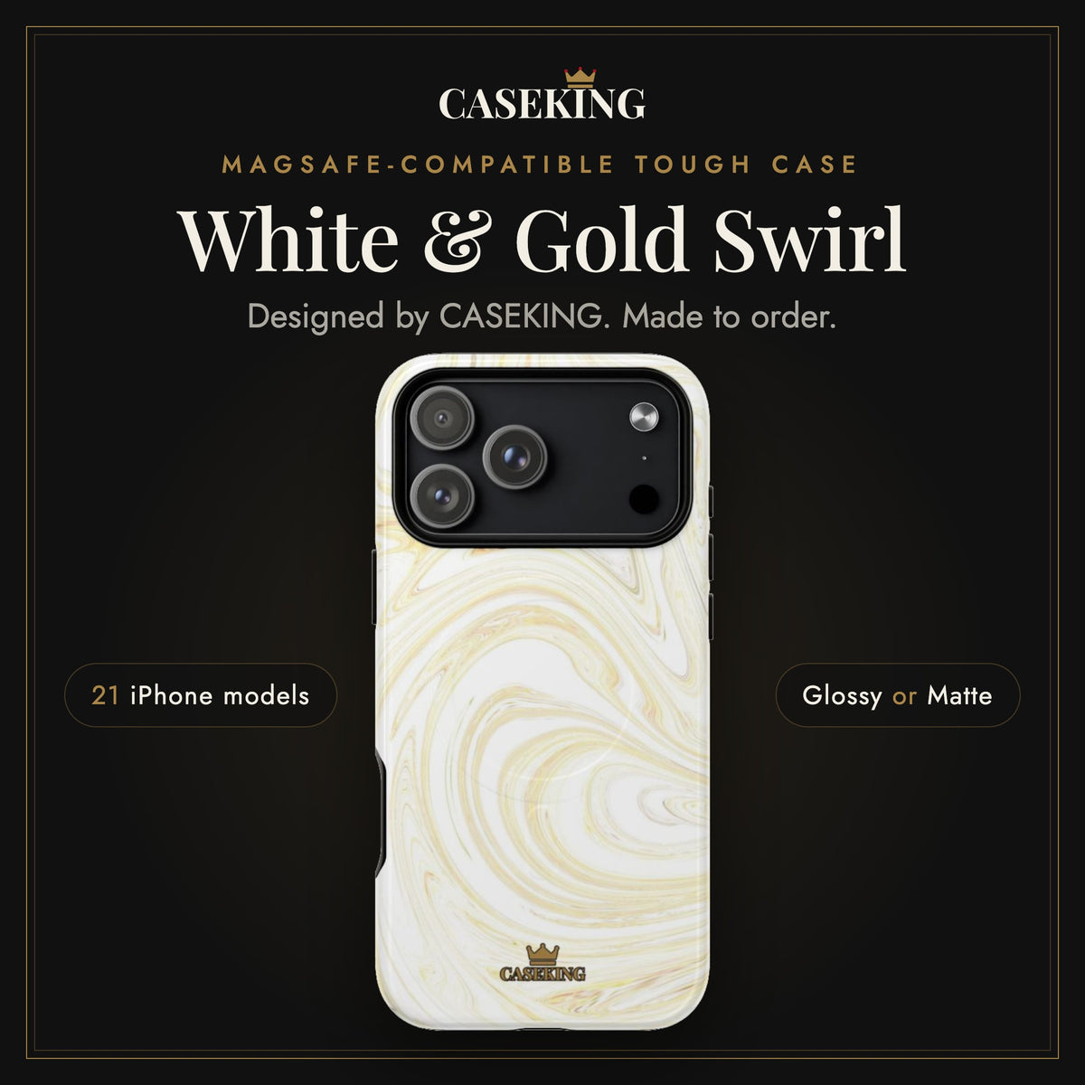 White & Gold Swirl MagSafe-compatible tough case infographic 1: Hero