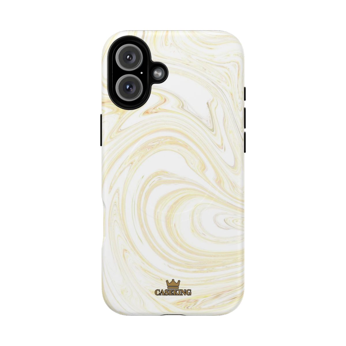 White & Gold Swirl MagSafe-compatible tough case on iPhone 16 Plus, matte finish