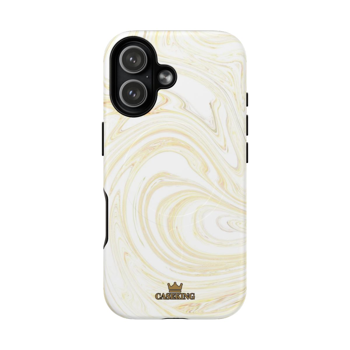 White & Gold Swirl MagSafe-compatible tough case on iPhone 17, matte finish
