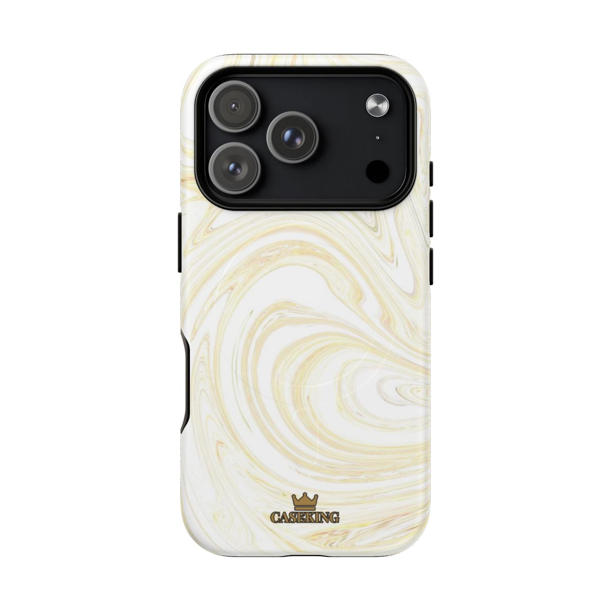 White & Gold Swirl MagSafe-compatible tough case on iPhone 17 Pro, matte finish