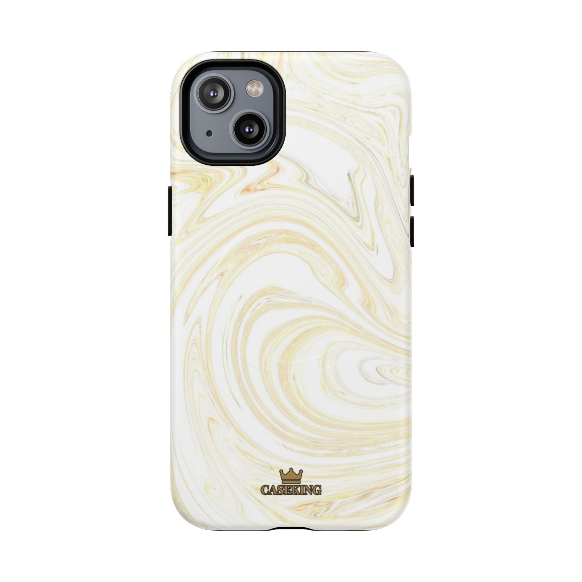 White & Gold Swirl MagSafe-compatible tough case on iPhone 14 Plus, matte finish