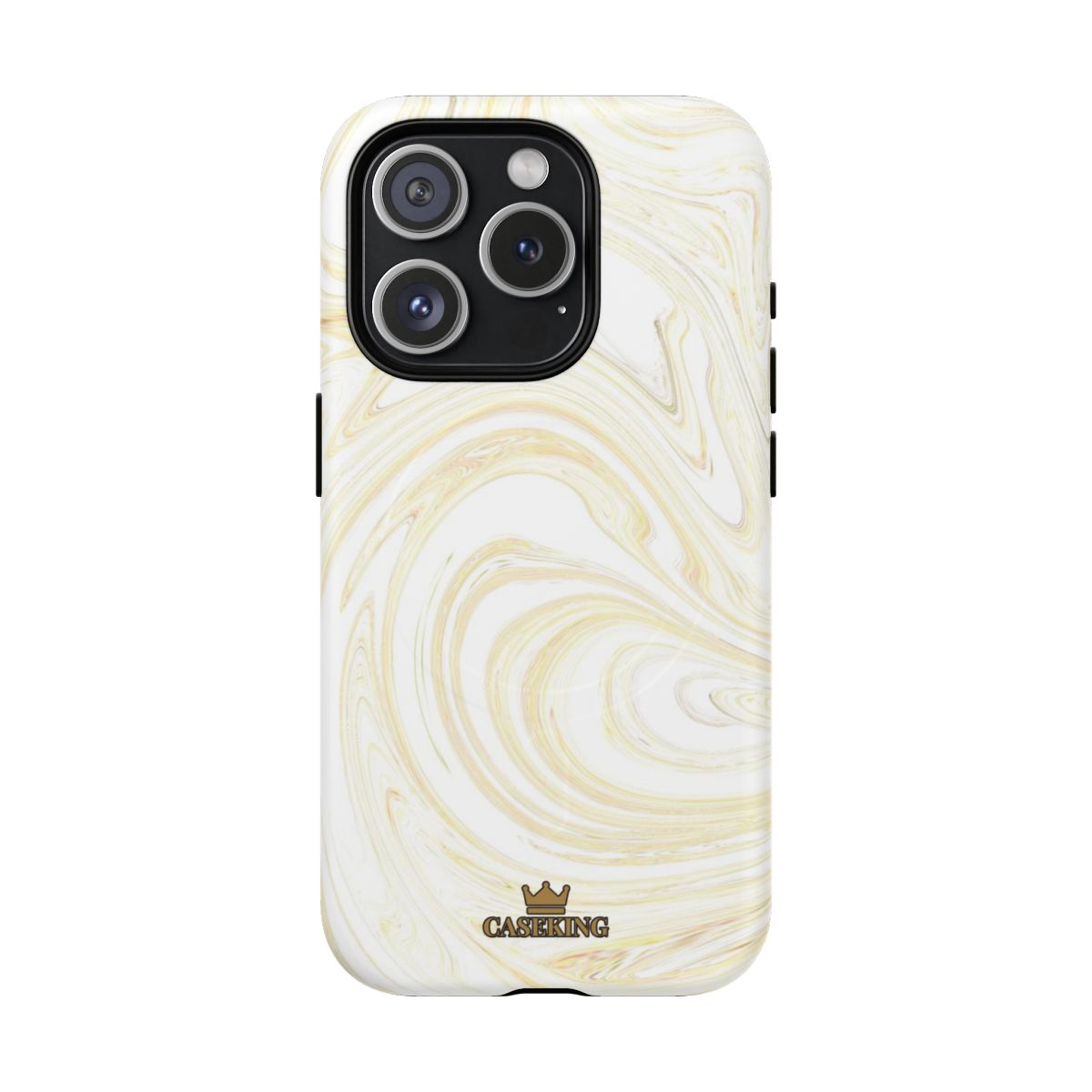 White & Gold Swirl MagSafe-compatible tough case on iPhone 15 Pro, matte finish