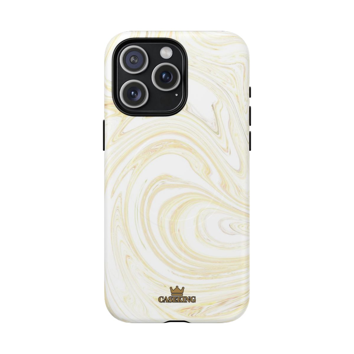 White & Gold Swirl MagSafe-compatible tough case on iPhone 15 Pro Max, matte finish