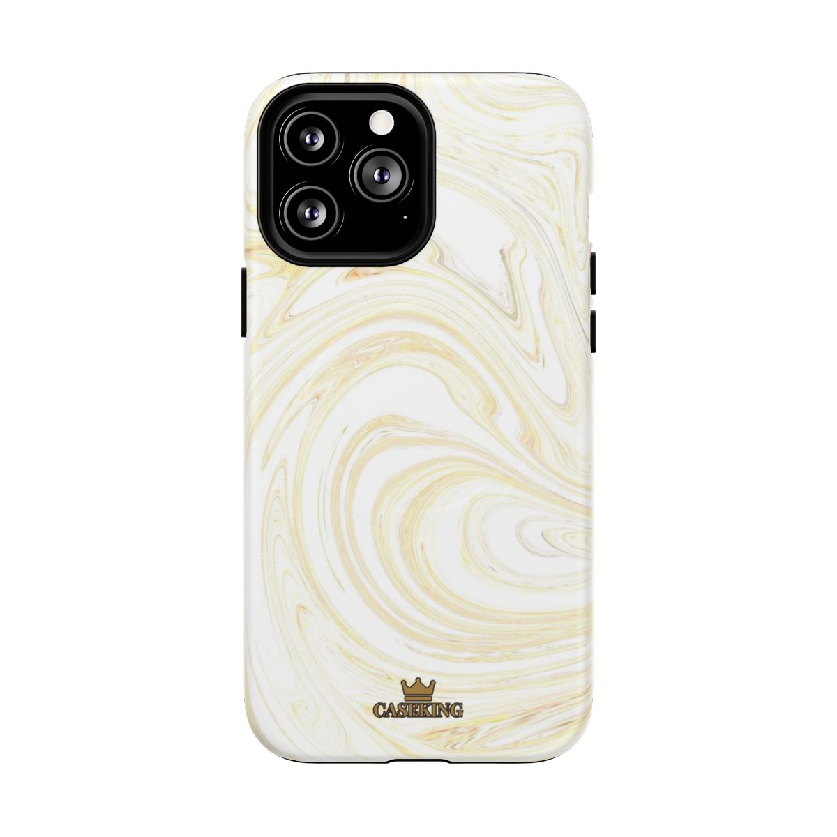 White & Gold Swirl MagSafe-compatible tough case on iPhone 13 Pro Max, matte finish