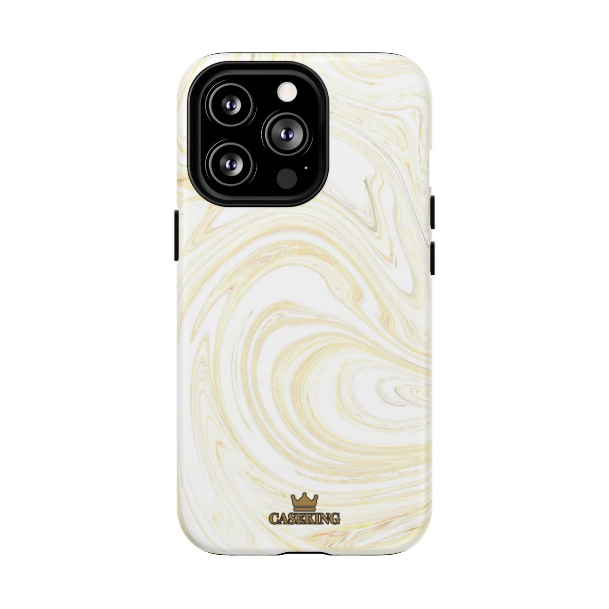 White & Gold Swirl MagSafe-compatible tough case on iPhone 13 Pro, matte finish
