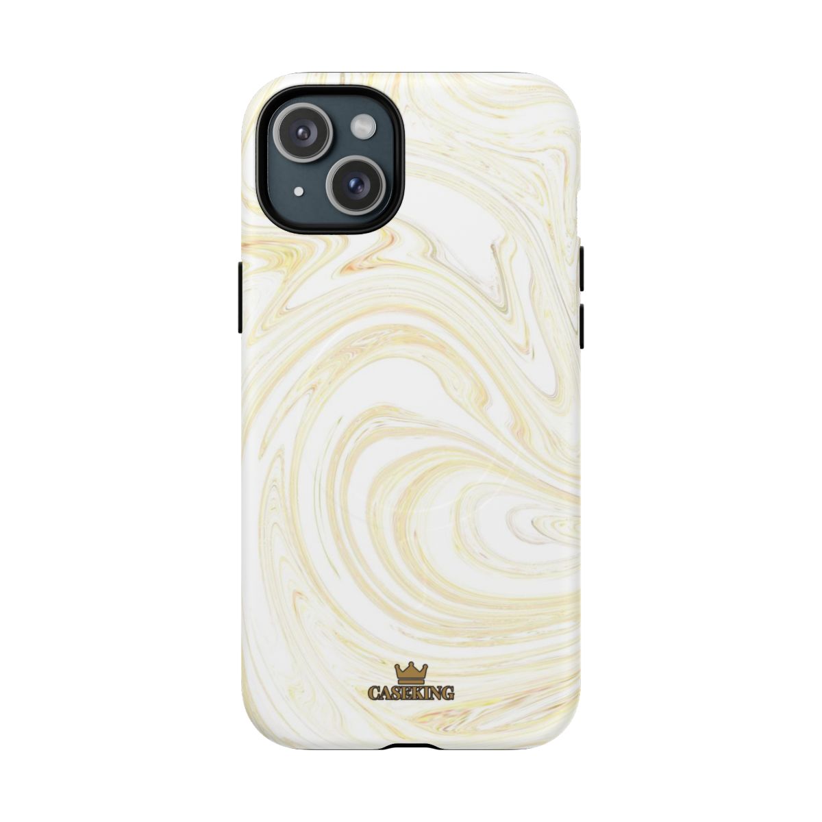 White & Gold Swirl MagSafe-compatible tough case on iPhone 15 Plus, matte finish