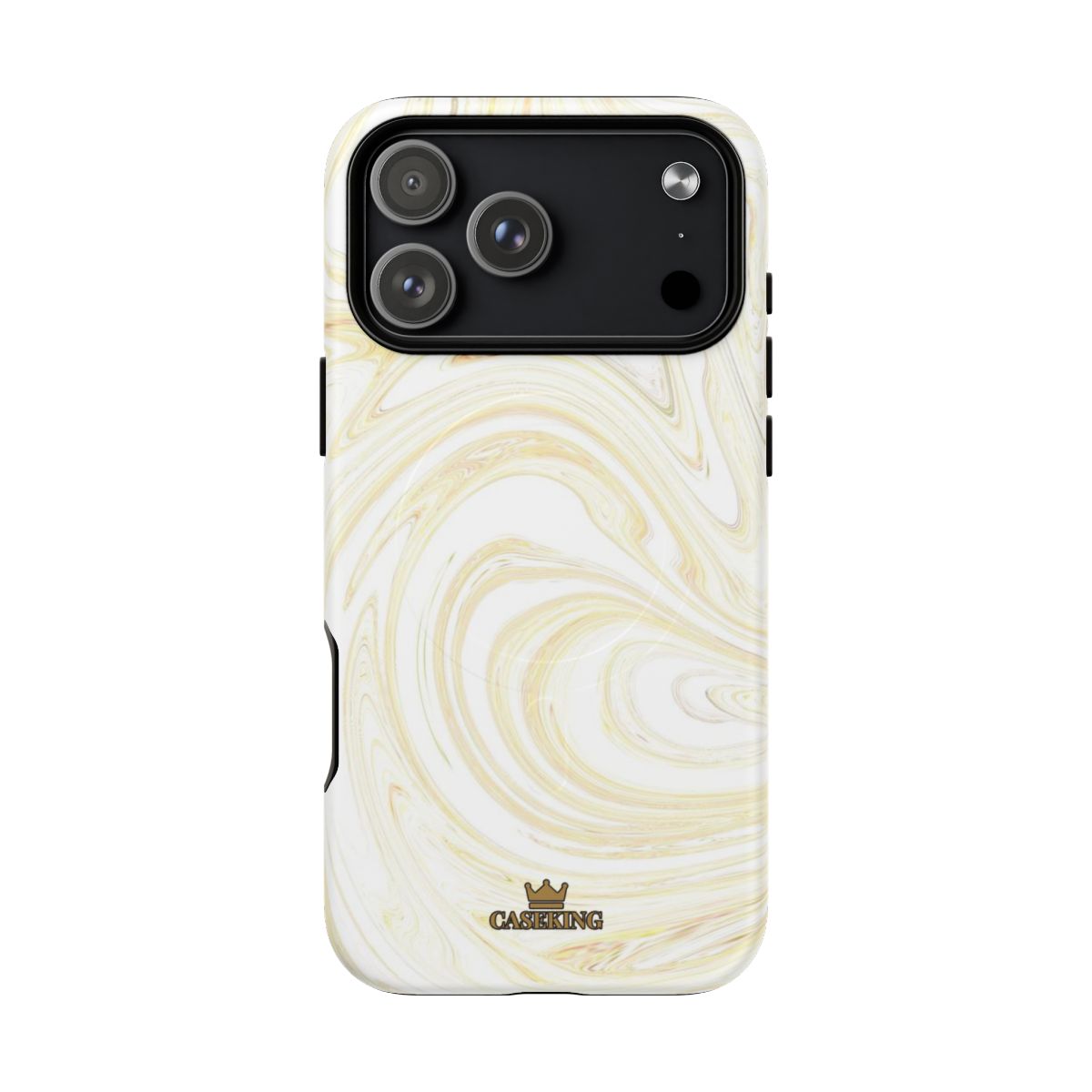 White & Gold Swirl MagSafe-compatible tough case on iPhone 18 Pro Max, matte finish
