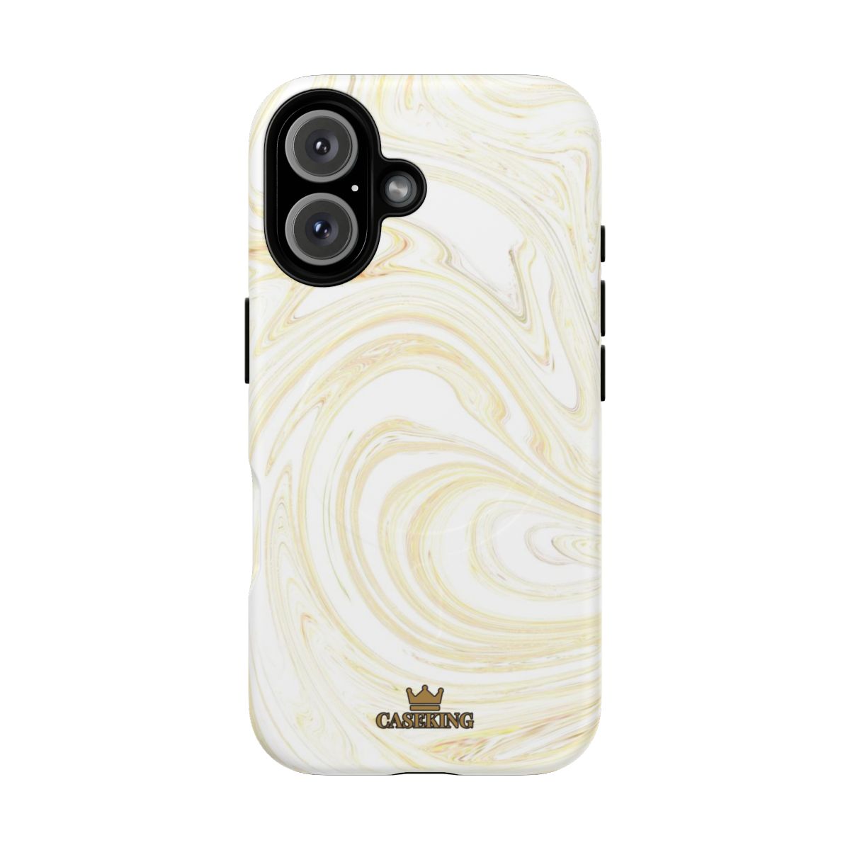 White & Gold Swirl MagSafe-compatible tough case on iPhone 16, matte finish