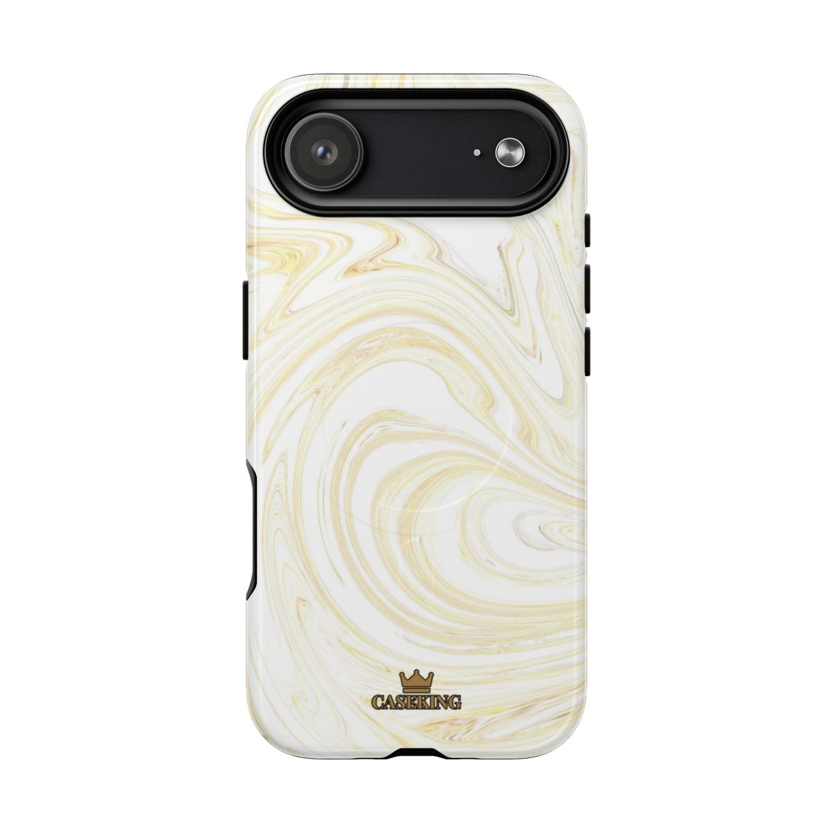 White & Gold Swirl MagSafe-compatible tough case on iPhone 17 Air, glossy finish