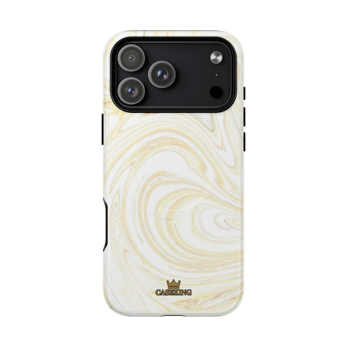White & Gold Swirl MagSafe-compatible tough case on iPhone 17 Pro Max, glossy finish