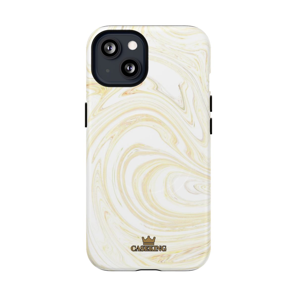 White & Gold Swirl MagSafe-compatible tough case on iPhone 13, matte finish