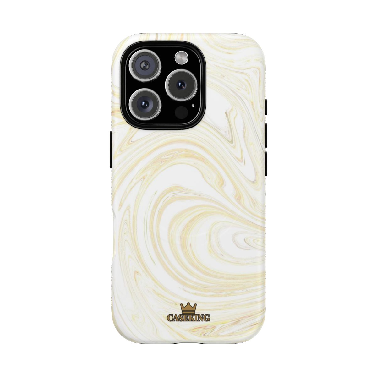 White & Gold Swirl MagSafe-compatible tough case on iPhone 16 Pro, matte finish