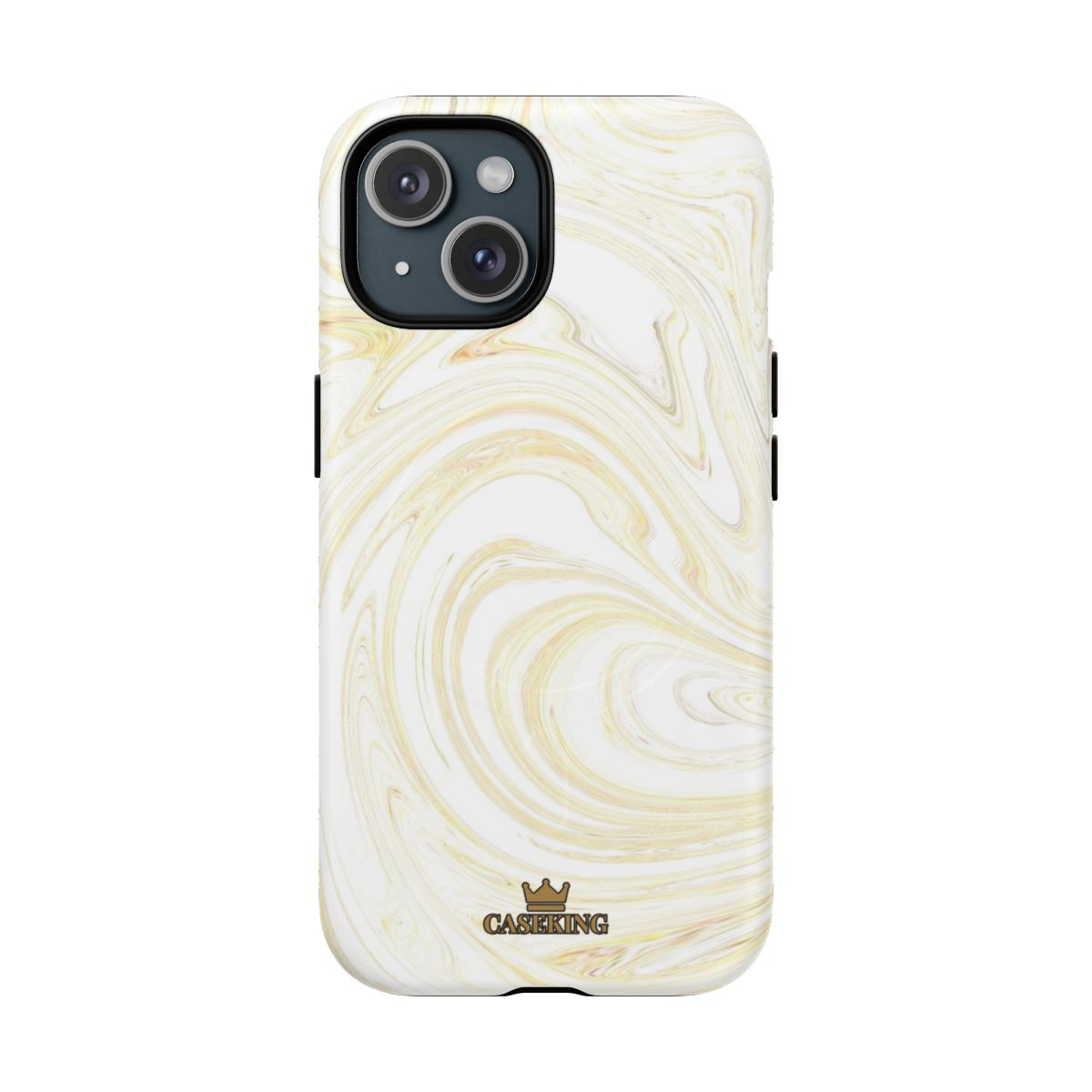 White & Gold Swirl MagSafe-compatible tough case on iPhone 15, matte finish